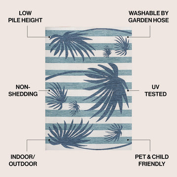 Veronica Classic Beach Stripe And Palm Leaf Indoor/Outdoor Area Rug